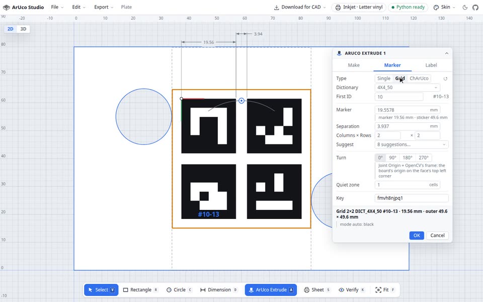 The Studio with a grid of ArUco markers on the plate example